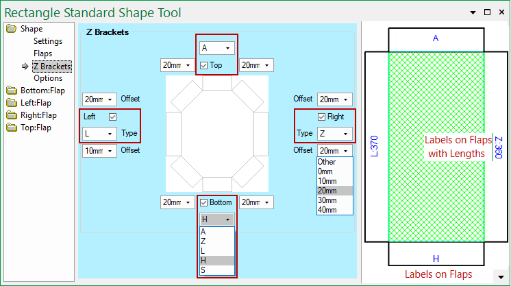 Brackets are only present when the flap is present i.e. must be enabled on the Flaps page  -  Click to view Flaps page