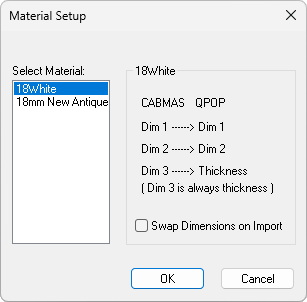 Click to view Materials Manager > Optimise settings